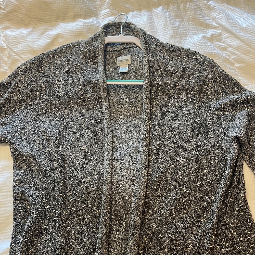 Chico’s B&W size 2 cardigan.Fun over jeans with white T or business w/black pant